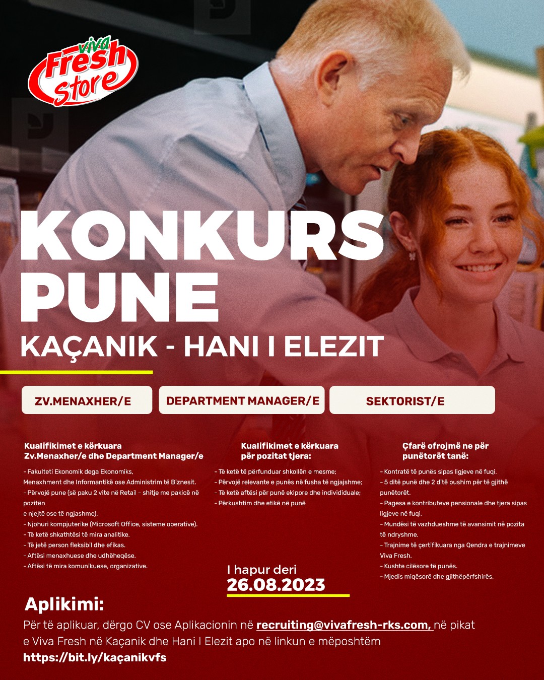 Zv.Menaxhere/e, Department Manager/e, Sektorist/e